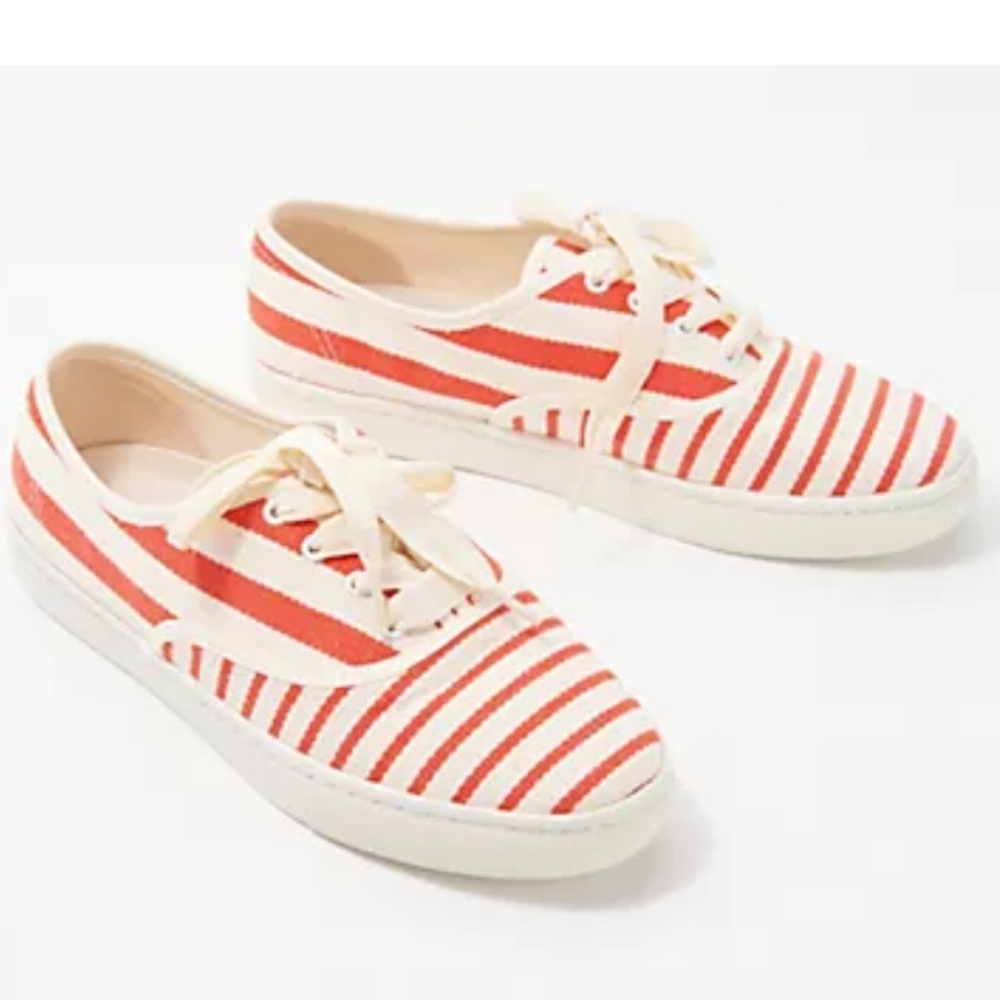 Soludos Women's Marin Stripe Canvas Sneakers Poppy Red Size 7.5